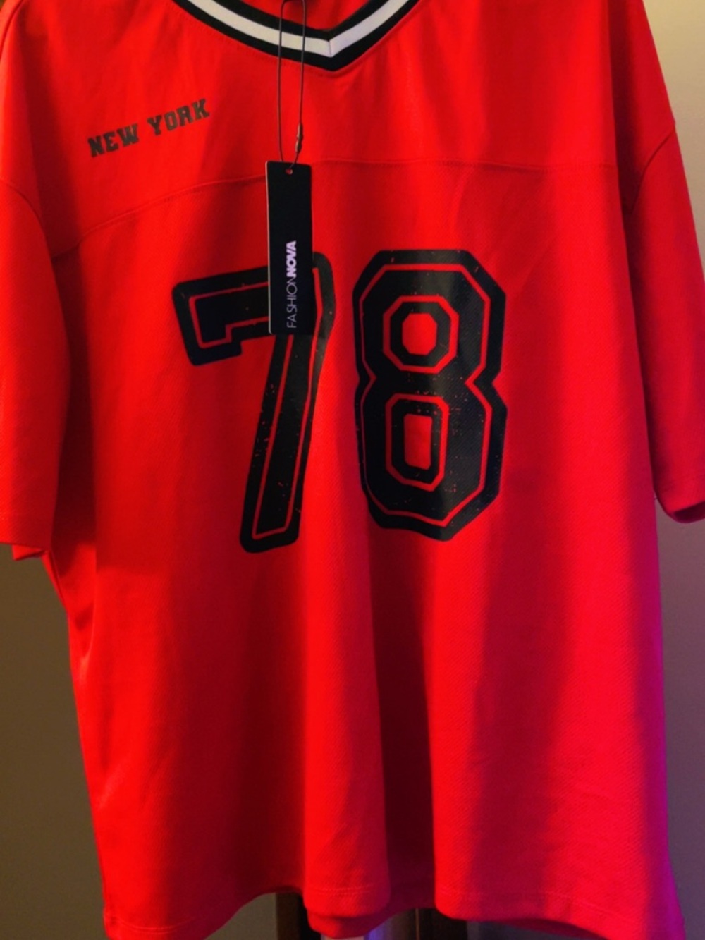 Fashion Nova Red Jersey Top with Black '78 Graphic